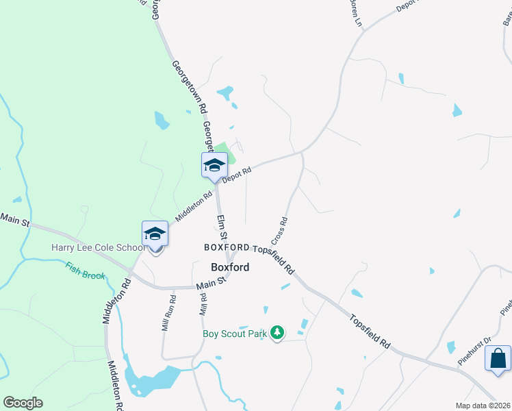 map of restaurants, bars, coffee shops, grocery stores, and more near 8 Sayward Road in Boxford
