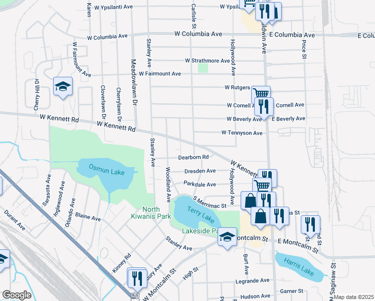 map of restaurants, bars, coffee shops, grocery stores, and more near 191 West Kennett Road in Pontiac