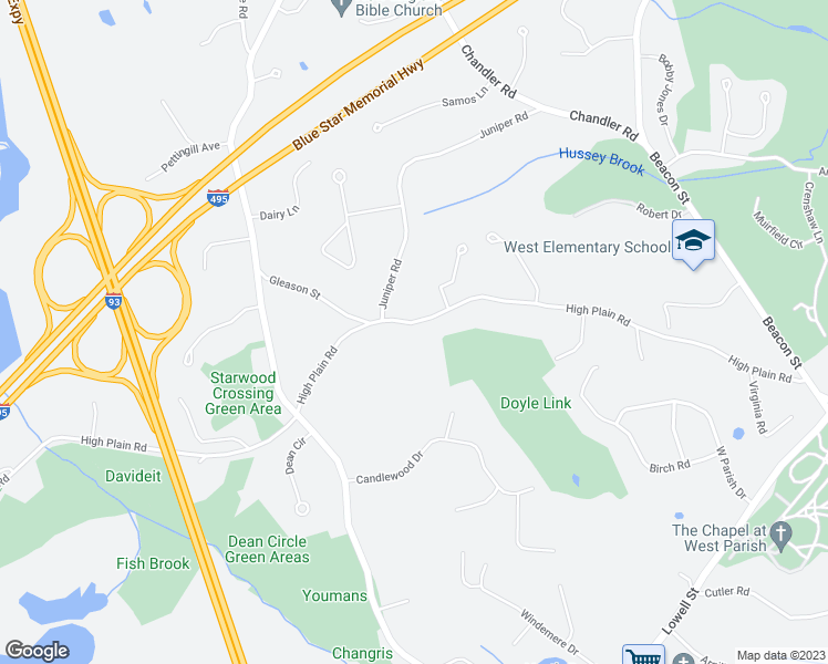 map of restaurants, bars, coffee shops, grocery stores, and more near 162 High Plain Road in Andover