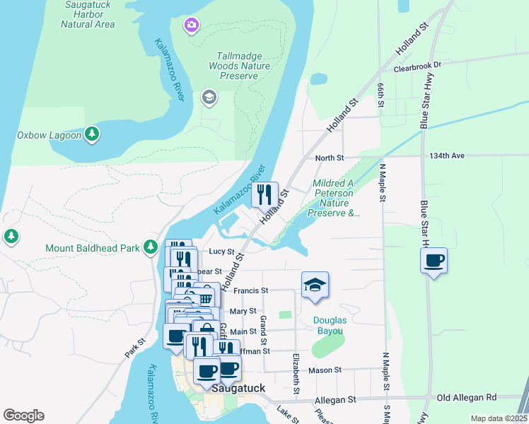 map of restaurants, bars, coffee shops, grocery stores, and more near 888 Holland Street in Saugatuck
