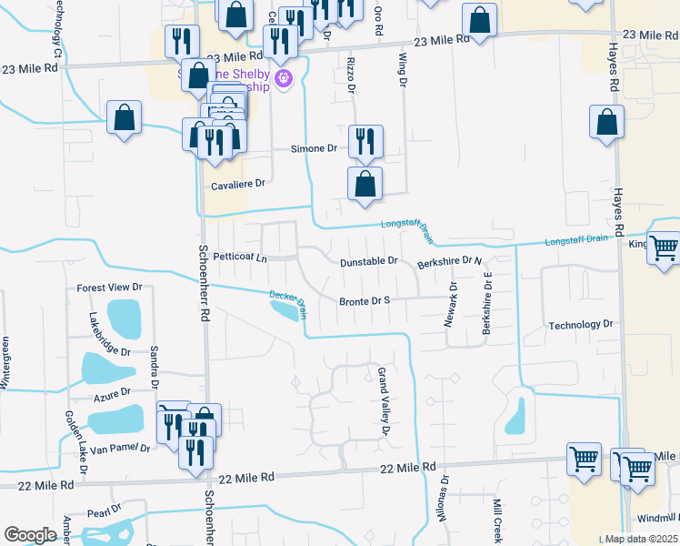 map of restaurants, bars, coffee shops, grocery stores, and more near 49914 Piccadilly Court in Macomb County