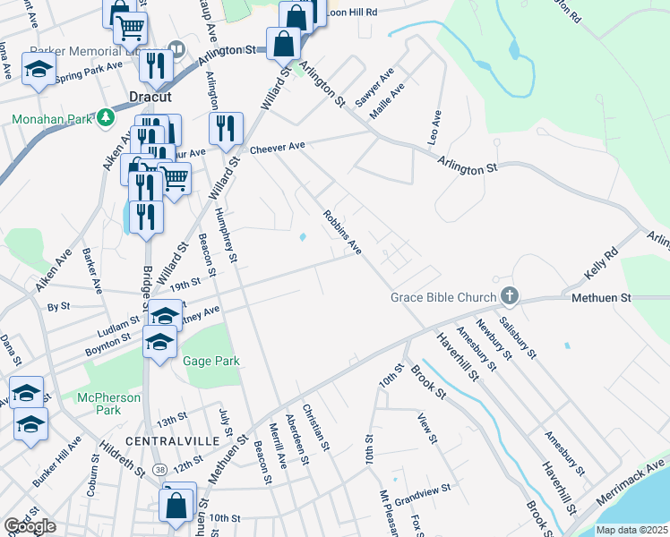 map of restaurants, bars, coffee shops, grocery stores, and more near 257 18th Street in Lowell