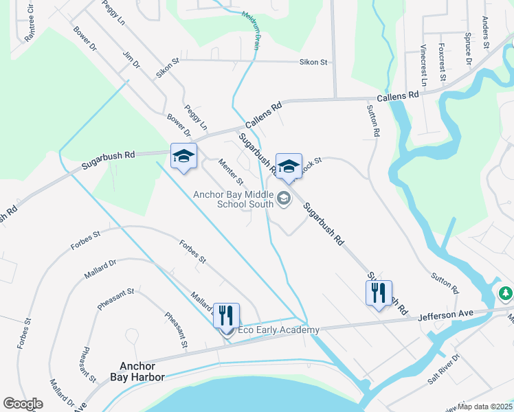 map of restaurants, bars, coffee shops, grocery stores, and more near 48248 Menter Street in New Baltimore