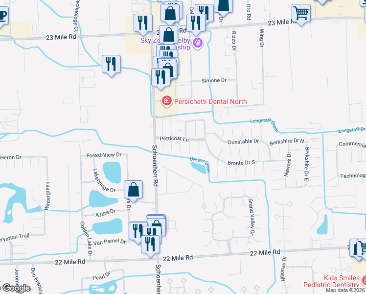 map of restaurants, bars, coffee shops, grocery stores, and more near 49966 Pennbrook Court in Macomb County