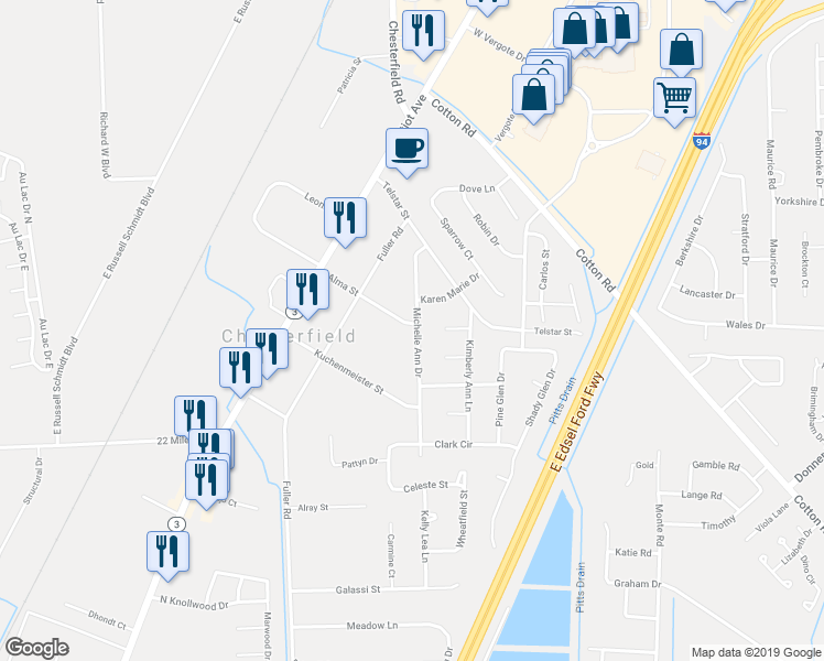 map of restaurants, bars, coffee shops, grocery stores, and more near 49405 Michelle Ann Drive in New Baltimore