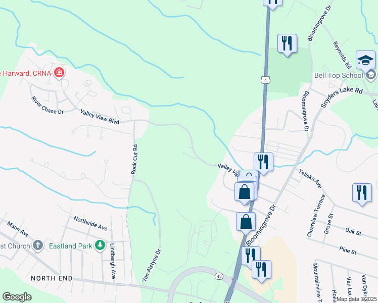 map of restaurants, bars, coffee shops, grocery stores, and more near 5102 Stonegate Drive in Rensselaer County