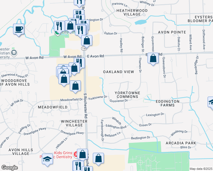 map of restaurants, bars, coffee shops, grocery stores, and more near 132 Saxon Court in Rochester Hills