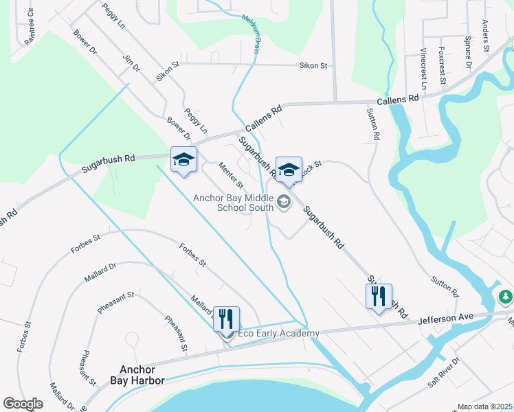 map of restaurants, bars, coffee shops, grocery stores, and more near 48248 Menter Street in New Baltimore