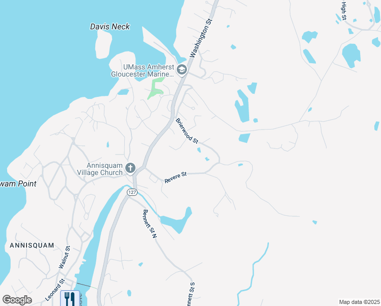map of restaurants, bars, coffee shops, grocery stores, and more near 19R Brierwood Street in Gloucester