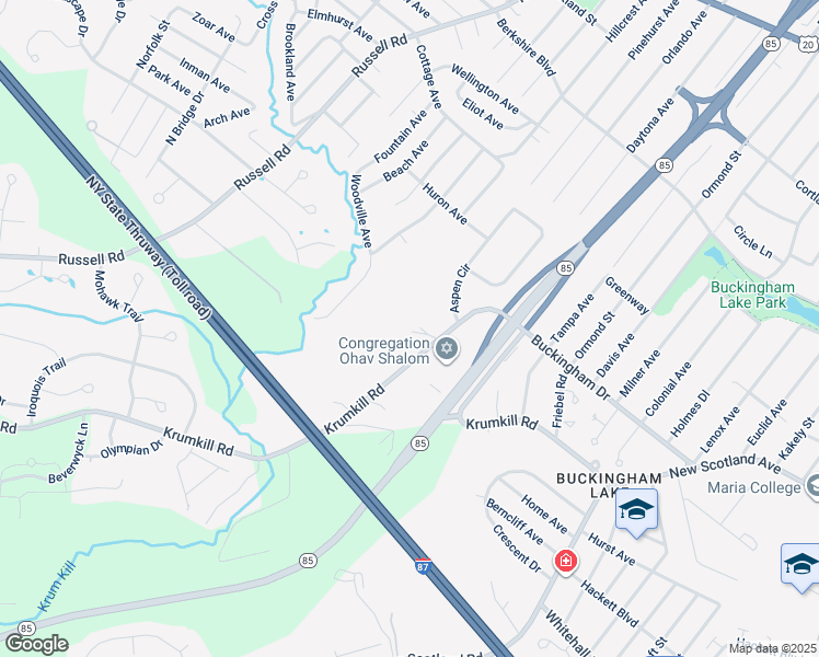 map of restaurants, bars, coffee shops, grocery stores, and more near 44 Eustis Road in Albany