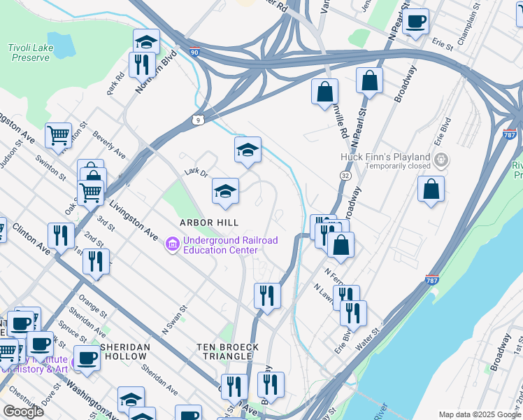 map of restaurants, bars, coffee shops, grocery stores, and more near 53 Pieter Schuyler Ct E in Albany