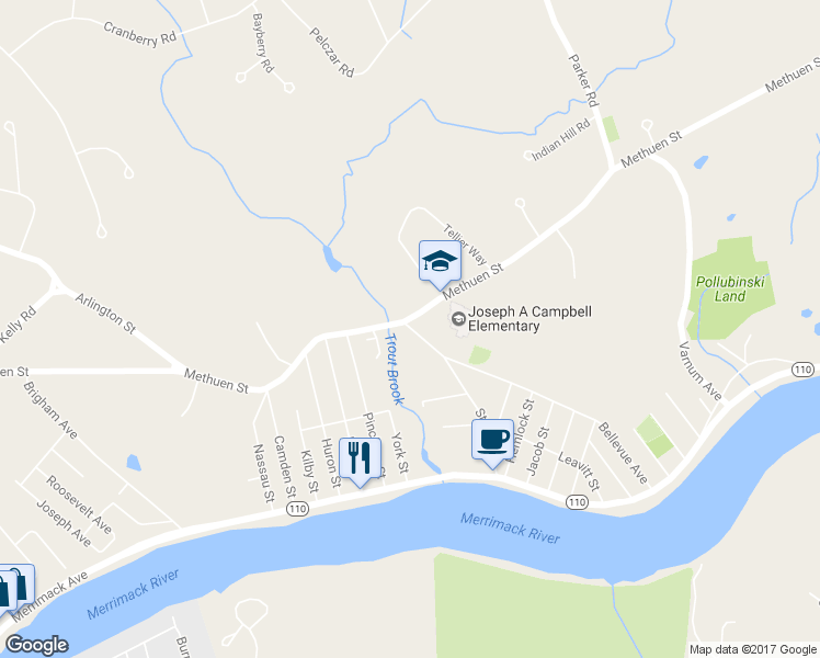 map of restaurants, bars, coffee shops, grocery stores, and more near 140 Stuart Avenue in Dracut