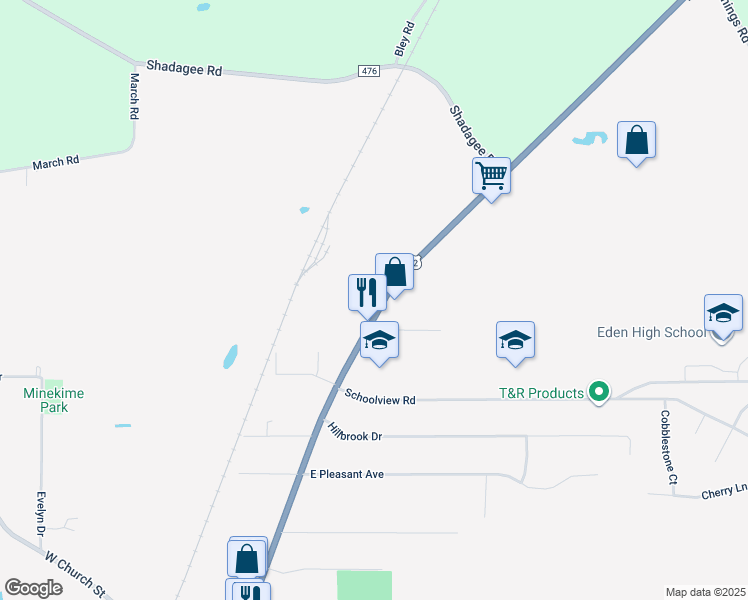 map of restaurants, bars, coffee shops, grocery stores, and more near 8226 North Main Street in Eden