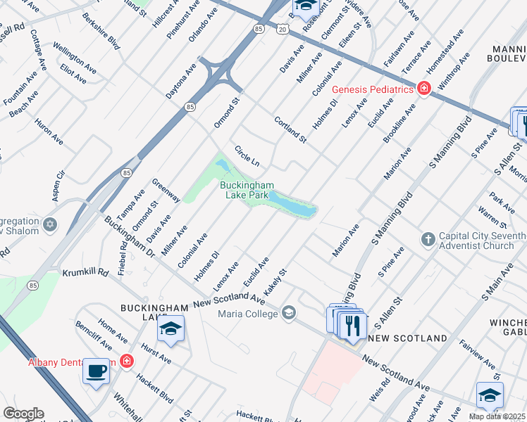 map of restaurants, bars, coffee shops, grocery stores, and more near 180 Lenox Avenue in Albany