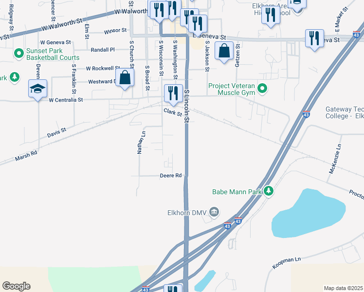 map of restaurants, bars, coffee shops, grocery stores, and more near 536 South Lincoln Street in Elkhorn