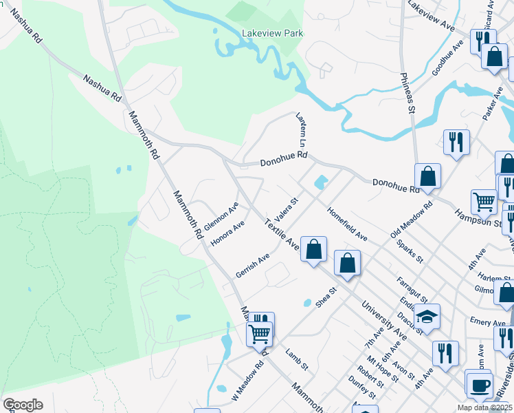 map of restaurants, bars, coffee shops, grocery stores, and more near 551 Textile Avenue in Dracut