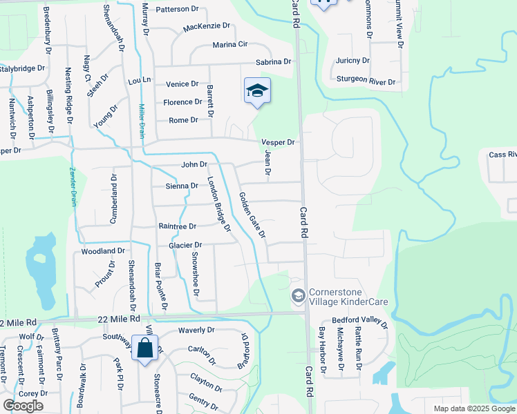 map of restaurants, bars, coffee shops, grocery stores, and more near 21682 Ambassador Drive in Macomb