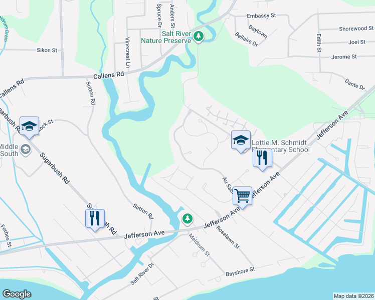 map of restaurants, bars, coffee shops, grocery stores, and more near 49599 Keweenaw Court in New Baltimore