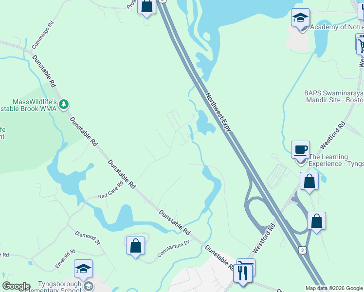 map of restaurants, bars, coffee shops, grocery stores, and more near 13 Cannongate Road in Tyngsborough