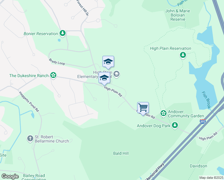 map of restaurants, bars, coffee shops, grocery stores, and more near 333 High Plain Road in Andover
