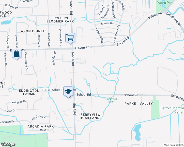 map of restaurants, bars, coffee shops, grocery stores, and more near 1124 Academy Drive in Rochester Hills