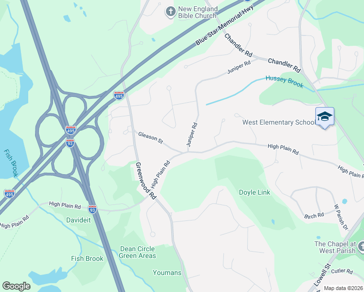 map of restaurants, bars, coffee shops, grocery stores, and more near 168 High Plain Road in Andover