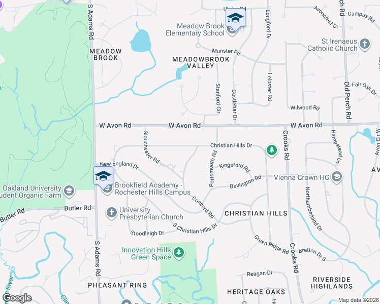 map of restaurants, bars, coffee shops, grocery stores, and more near 1120 Concord Road in Rochester Hills
