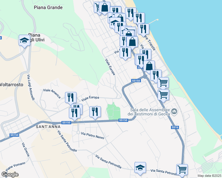 map of restaurants, bars, coffee shops, grocery stores, and more near 6 Via Tronto in Roseto degli Abruzzi