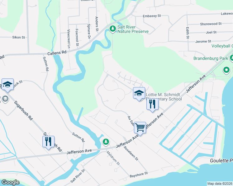 map of restaurants, bars, coffee shops, grocery stores, and more near 33550 Hooker Road in New Baltimore