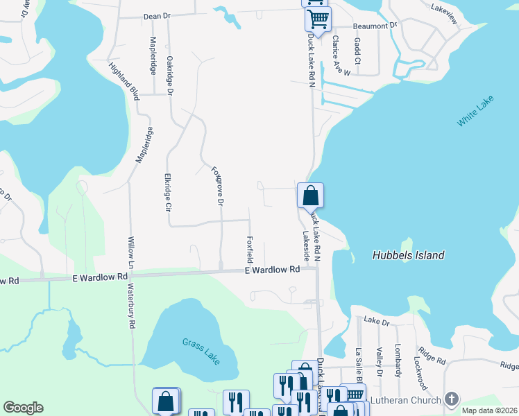 map of restaurants, bars, coffee shops, grocery stores, and more near 2518 Foxfield Lane in Highland Charter Township
