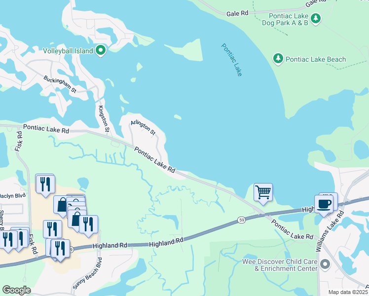map of restaurants, bars, coffee shops, grocery stores, and more near 8790 Arlington Street in White Lake Township