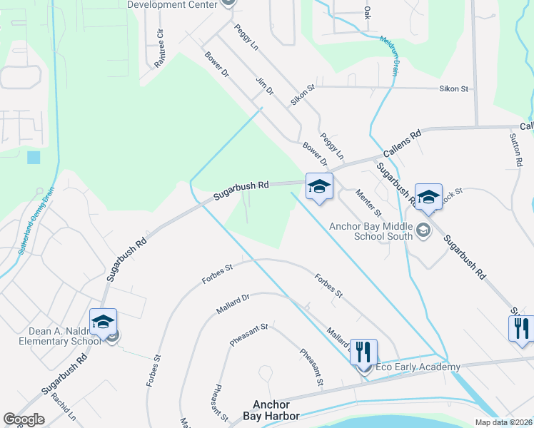 map of restaurants, bars, coffee shops, grocery stores, and more near 48280 Sugarbush Road in New Baltimore