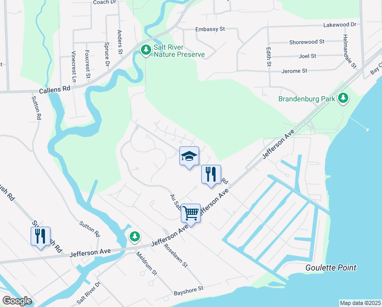 map of restaurants, bars, coffee shops, grocery stores, and more near 33789 Bayview Drive in New Baltimore