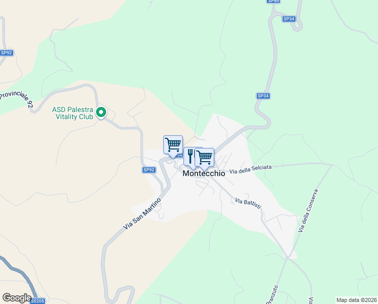 map of restaurants, bars, coffee shops, grocery stores, and more near 7 Strada Provinciale 34 in Terni