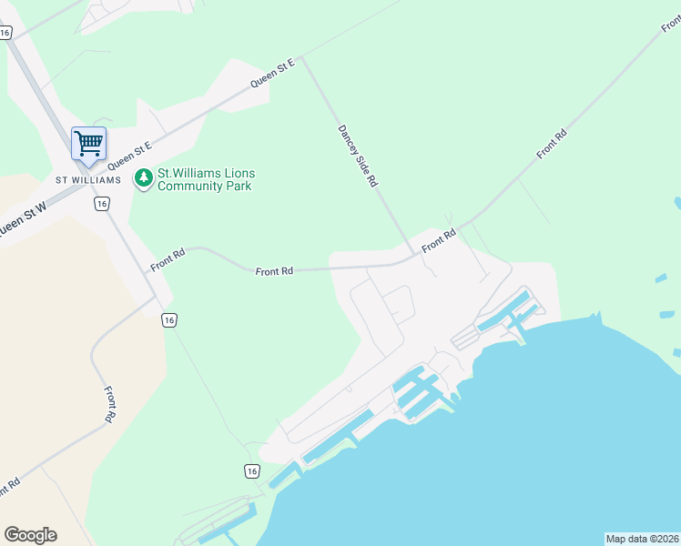 map of restaurants, bars, coffee shops, grocery stores, and more near 1027 Front Road in St. Williams