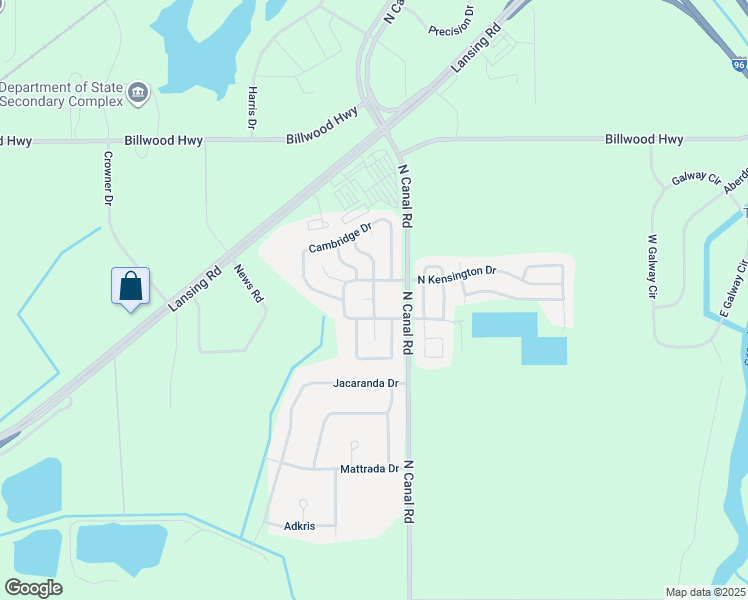 map of restaurants, bars, coffee shops, grocery stores, and more near North Arlington Drive in Windsor Charter Township