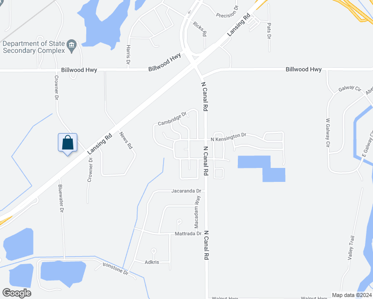 map of restaurants, bars, coffee shops, grocery stores, and more near North Arlington Drive in Windsor Charter Township
