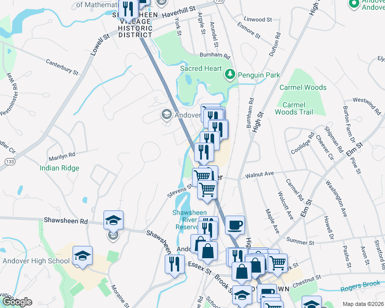 map of restaurants, bars, coffee shops, grocery stores, and more near 8 Joyce Terrace in Andover