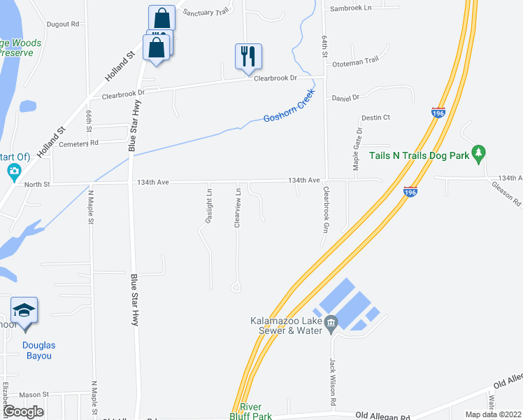 map of restaurants, bars, coffee shops, grocery stores, and more near 3336 Clearbrook Green in Saugatuck