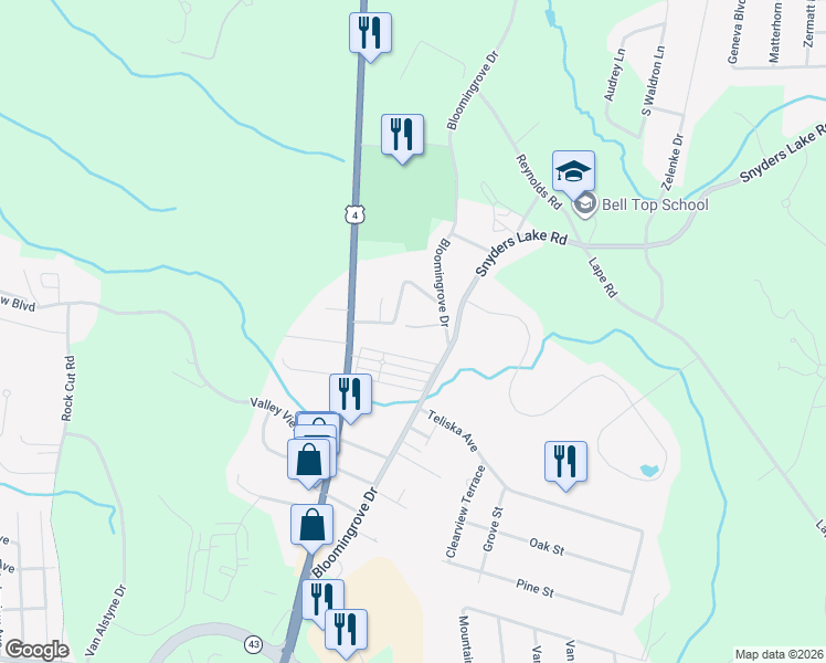 map of restaurants, bars, coffee shops, grocery stores, and more near 514 Bloomingrove Drive in Rensselaer