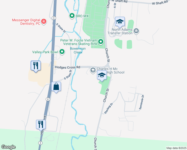 map of restaurants, bars, coffee shops, grocery stores, and more near 70 Hodges Cross Road in North Adams