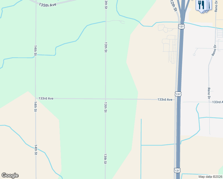 map of restaurants, bars, coffee shops, grocery stores, and more near 3365 13th Street in Wayland