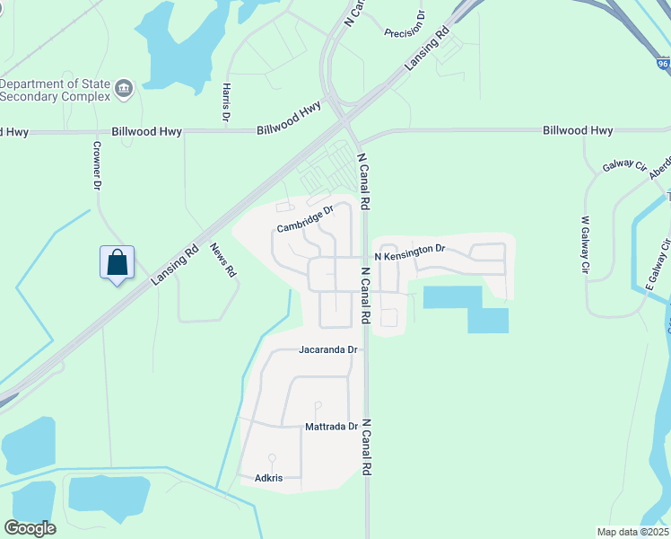 map of restaurants, bars, coffee shops, grocery stores, and more near North Arlington Drive in Windsor Charter Township