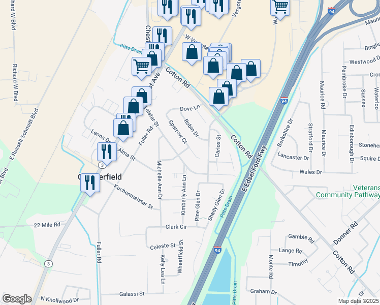 map of restaurants, bars, coffee shops, grocery stores, and more near 50038 Karen Marie Drive in New Baltimore