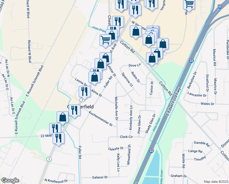 map of restaurants, bars, coffee shops, grocery stores, and more near 49605 Michelle Ann Drive in New Baltimore