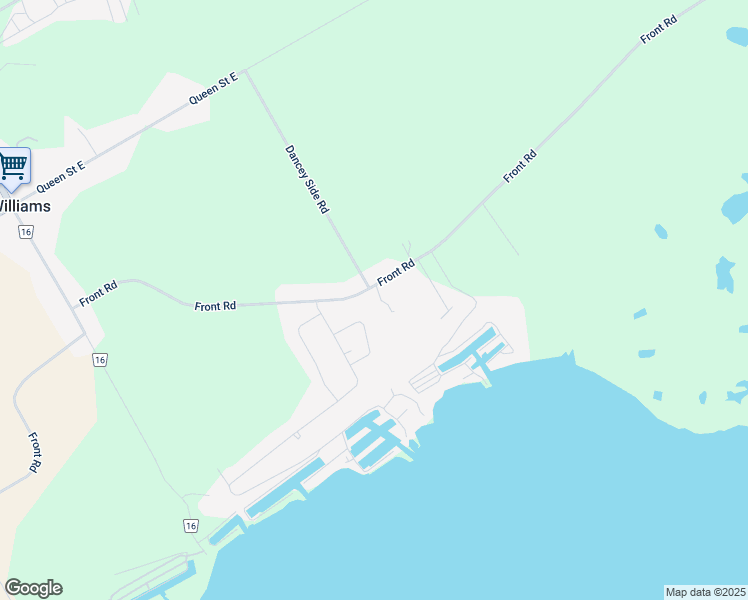 map of restaurants, bars, coffee shops, grocery stores, and more near 1064 Front Road in St. Williams