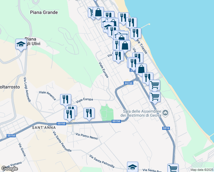 map of restaurants, bars, coffee shops, grocery stores, and more near 6 Via Tronto in Roseto degli Abruzzi