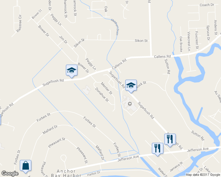 map of restaurants, bars, coffee shops, grocery stores, and more near 48310 Menter Street in New Baltimore