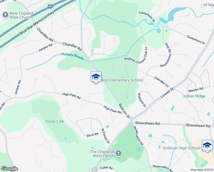 map of restaurants, bars, coffee shops, grocery stores, and more near 58 Beacon Street in Andover