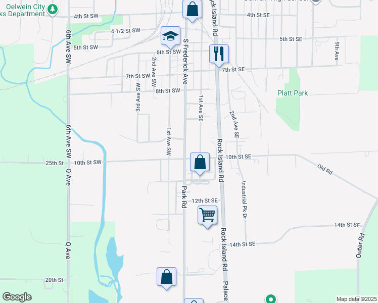 map of restaurants, bars, coffee shops, grocery stores, and more near 900-998 1st Avenue Southeast in Oelwein